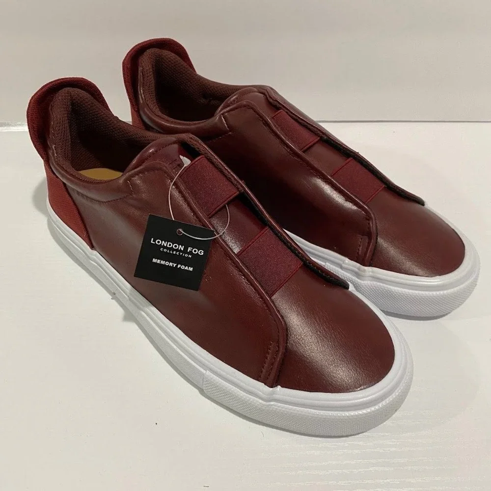London Fog Men Slip On Memory Foam Sneakers Burgundy Size 8.5